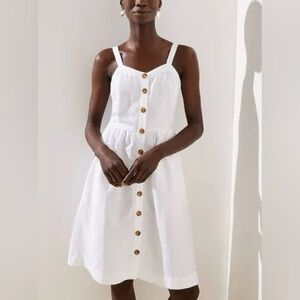 Loft Button Down Pocket Flare Dress in White.